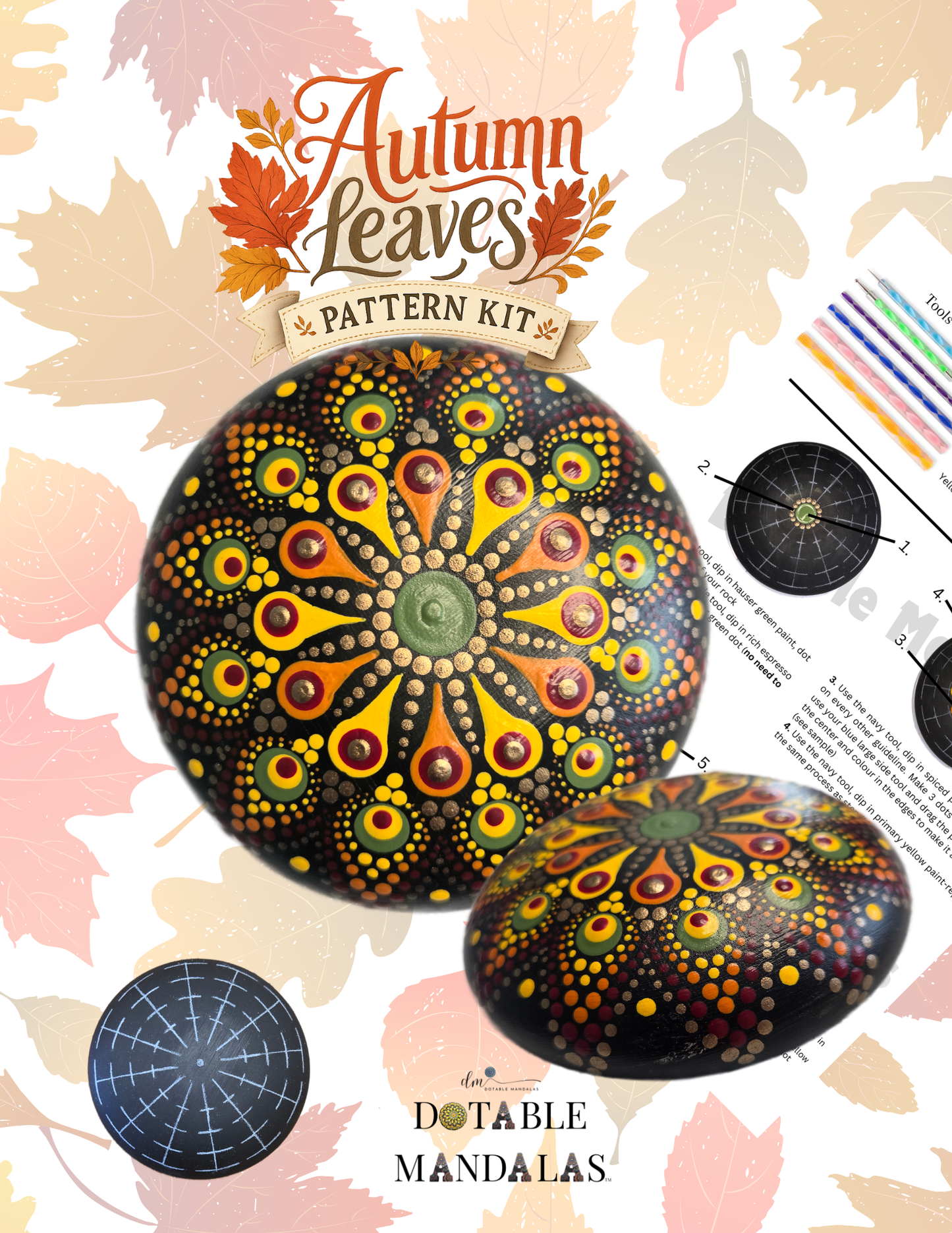 Autumn Leaves 4" Rock Dot-Painting Pattern Kit