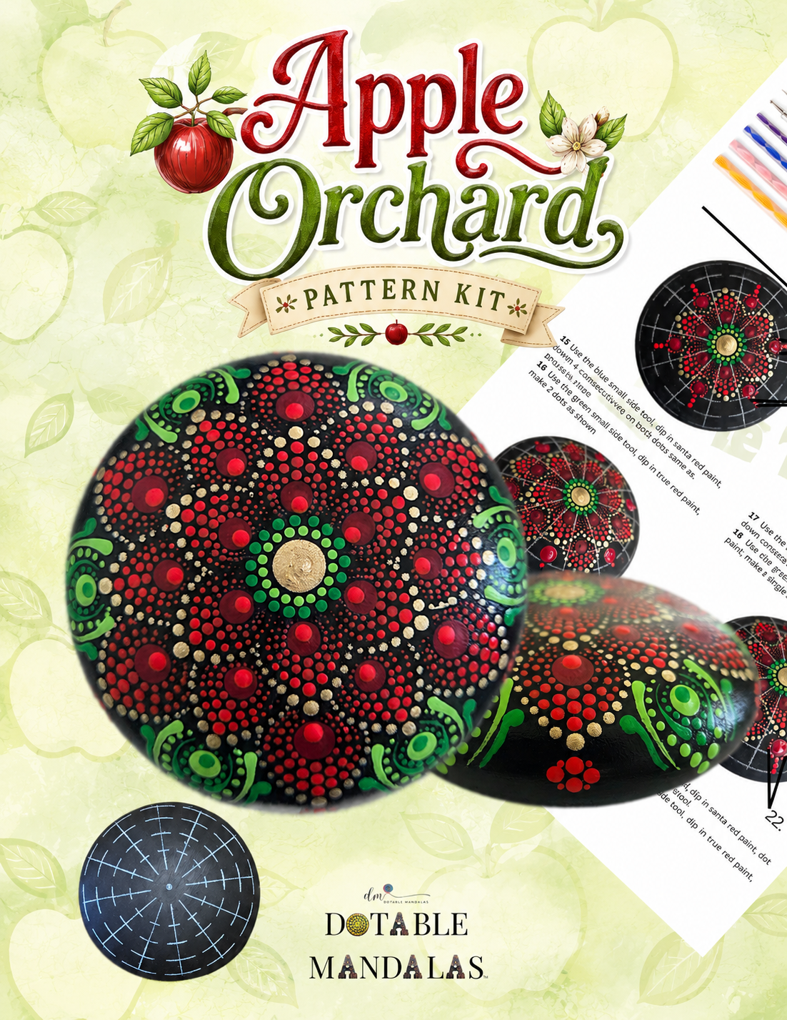 Apple Orchard 4" Rock Dot-Painting Pattern Kit