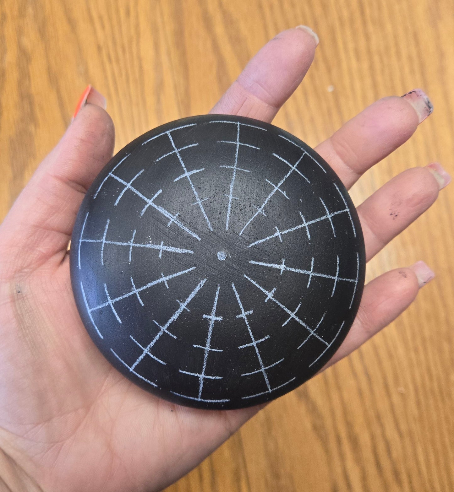 4" Handcrafted Gypsum Rock painted black with guidelines