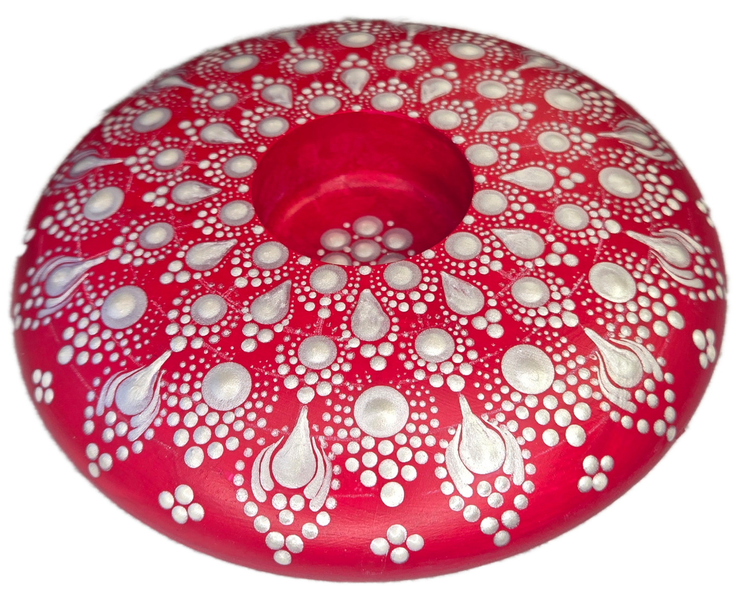 6" Pearl White & Red Candle Holder Dot-Painting Kit