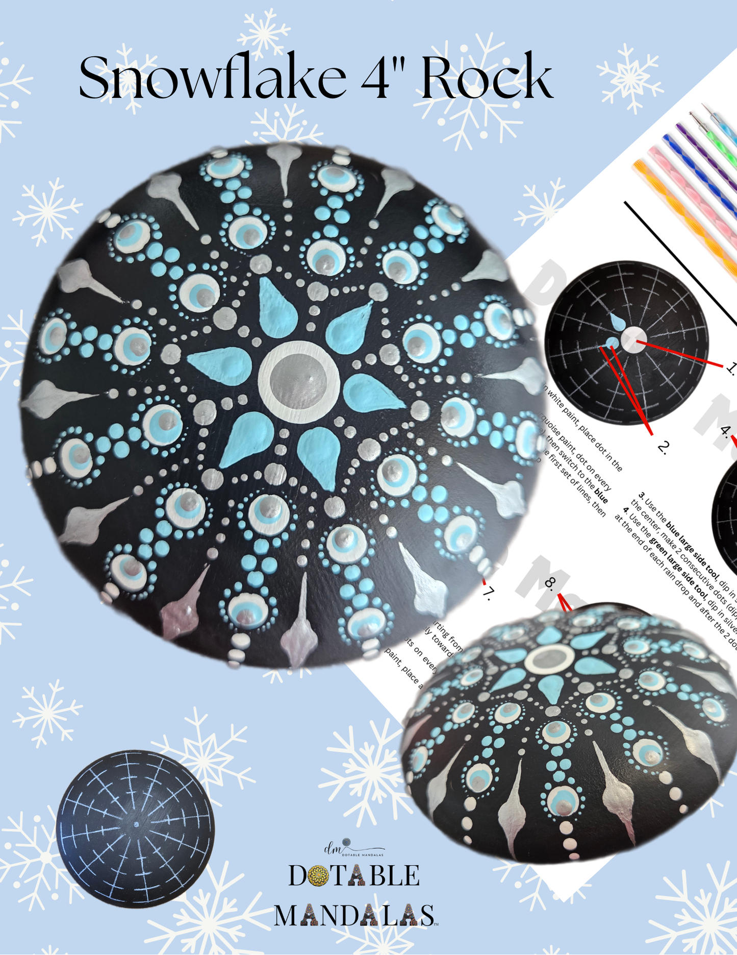 Snowflake 4" Rock dot-painting Pattern Kit