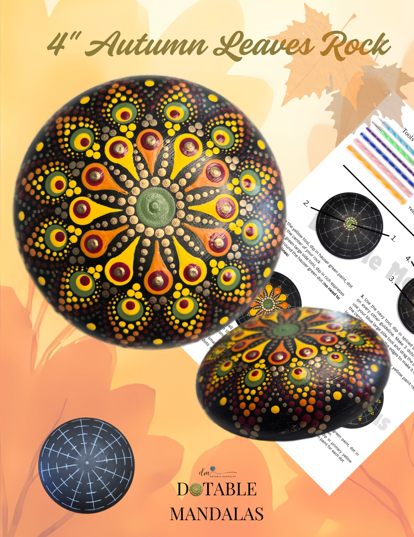 Autumn Leaves 4" Rock Dot-Painting Pattern Kit