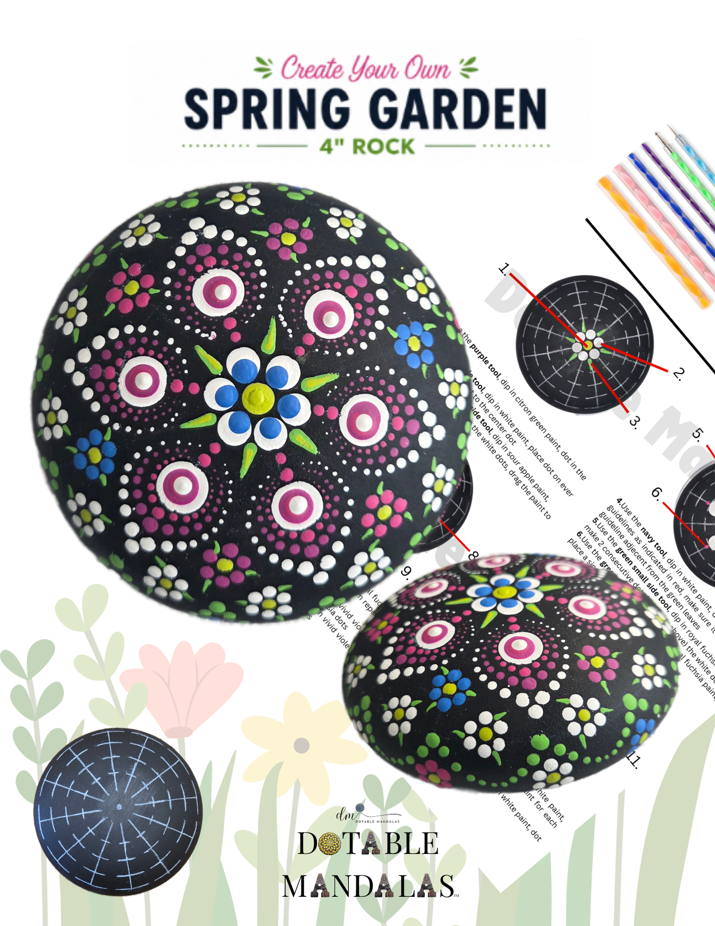 Spring Garden 4" Rock Dot-Painting Pattern Kit