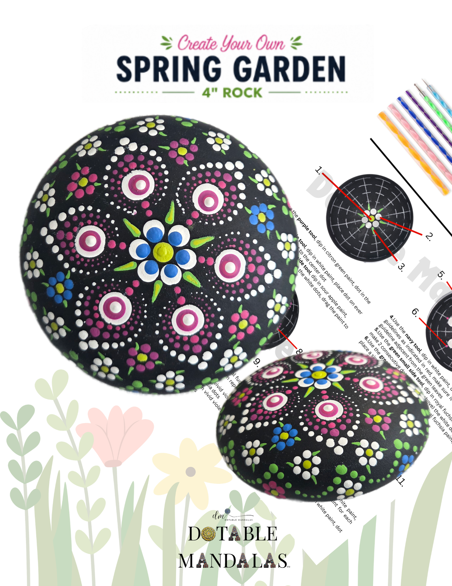 Spring Garden 4" Rock Dot-Painting Pattern Kit-(Download Version)