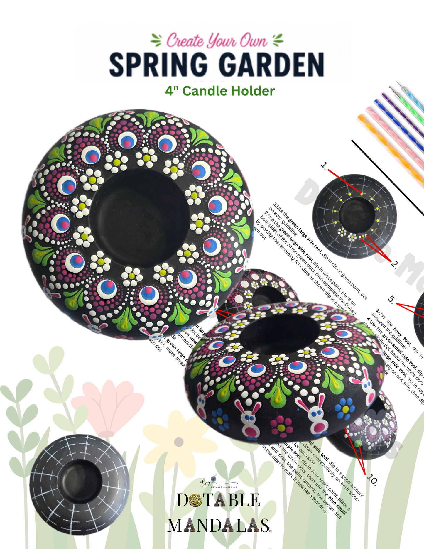 Spring Garden 4" Candle Holder dot-Painting Pattern Kit