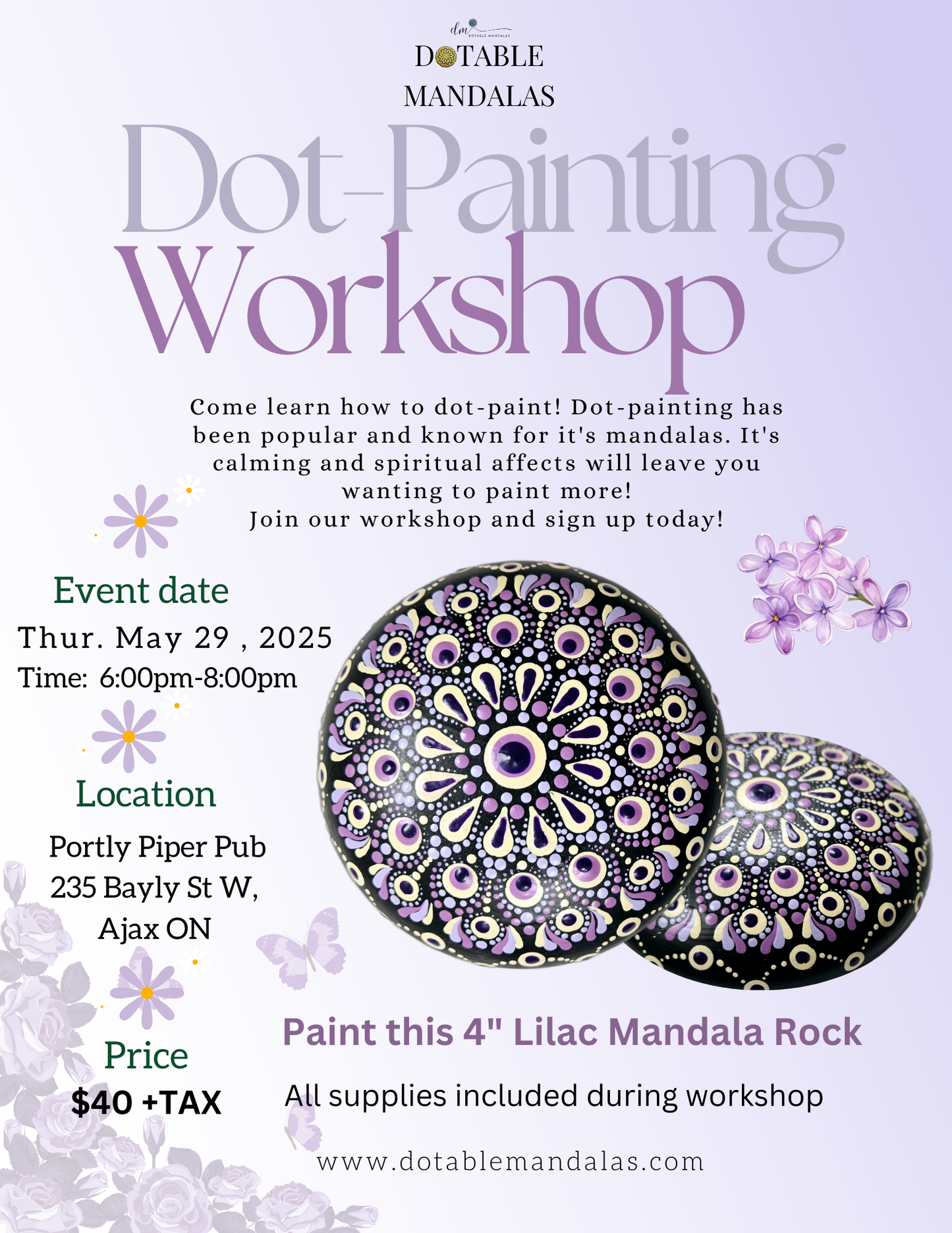 Ajax-4" Lilac Mandala Rock Dot-Painting Workshop