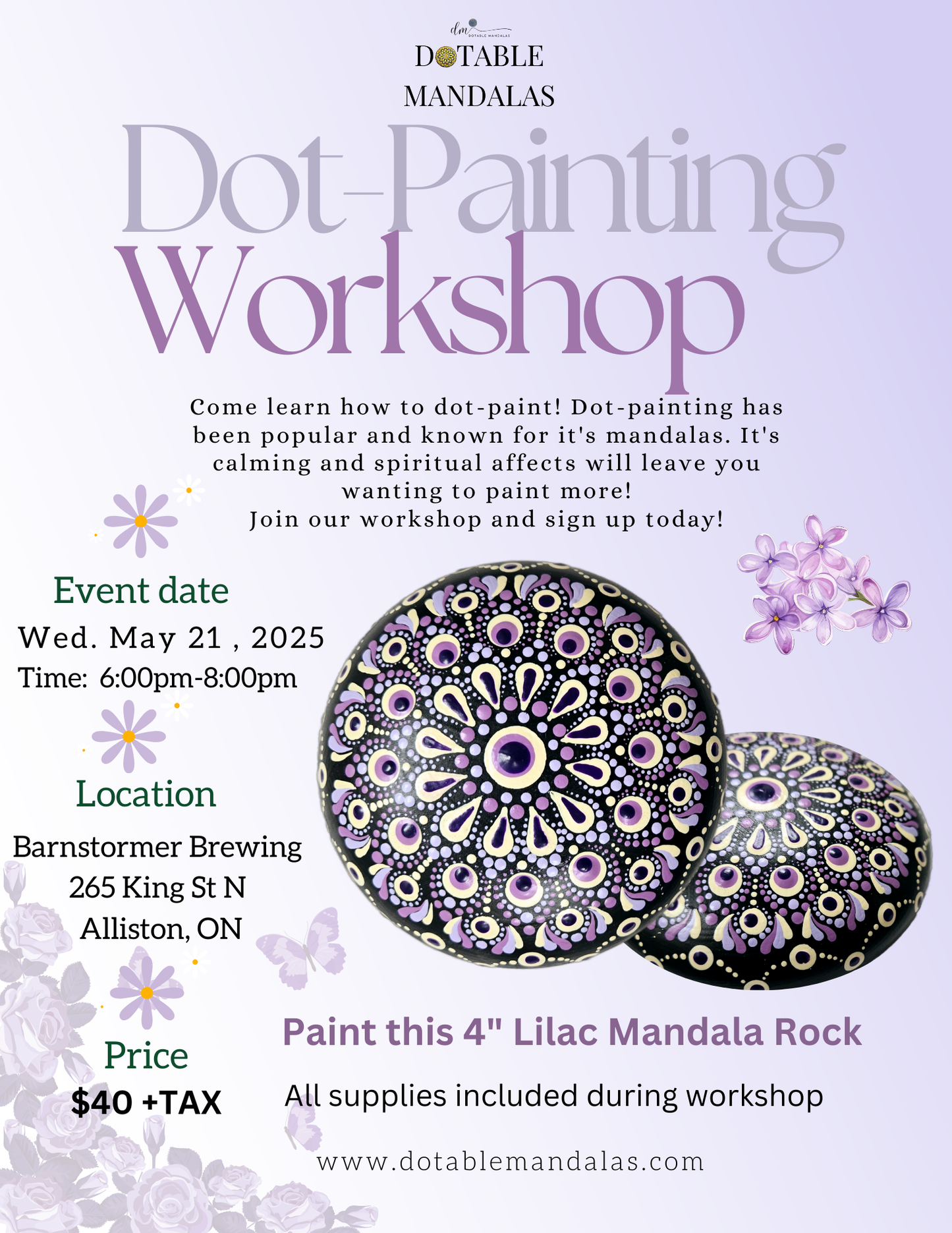 Alliston-4" Lilac Mandala Rock Dot-Painting Workshop