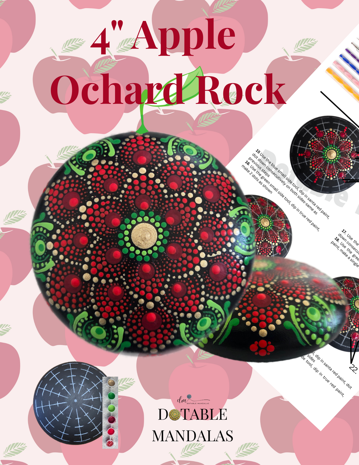 Apple Orchard 4" Rock Dot-Painting Pattern Kit