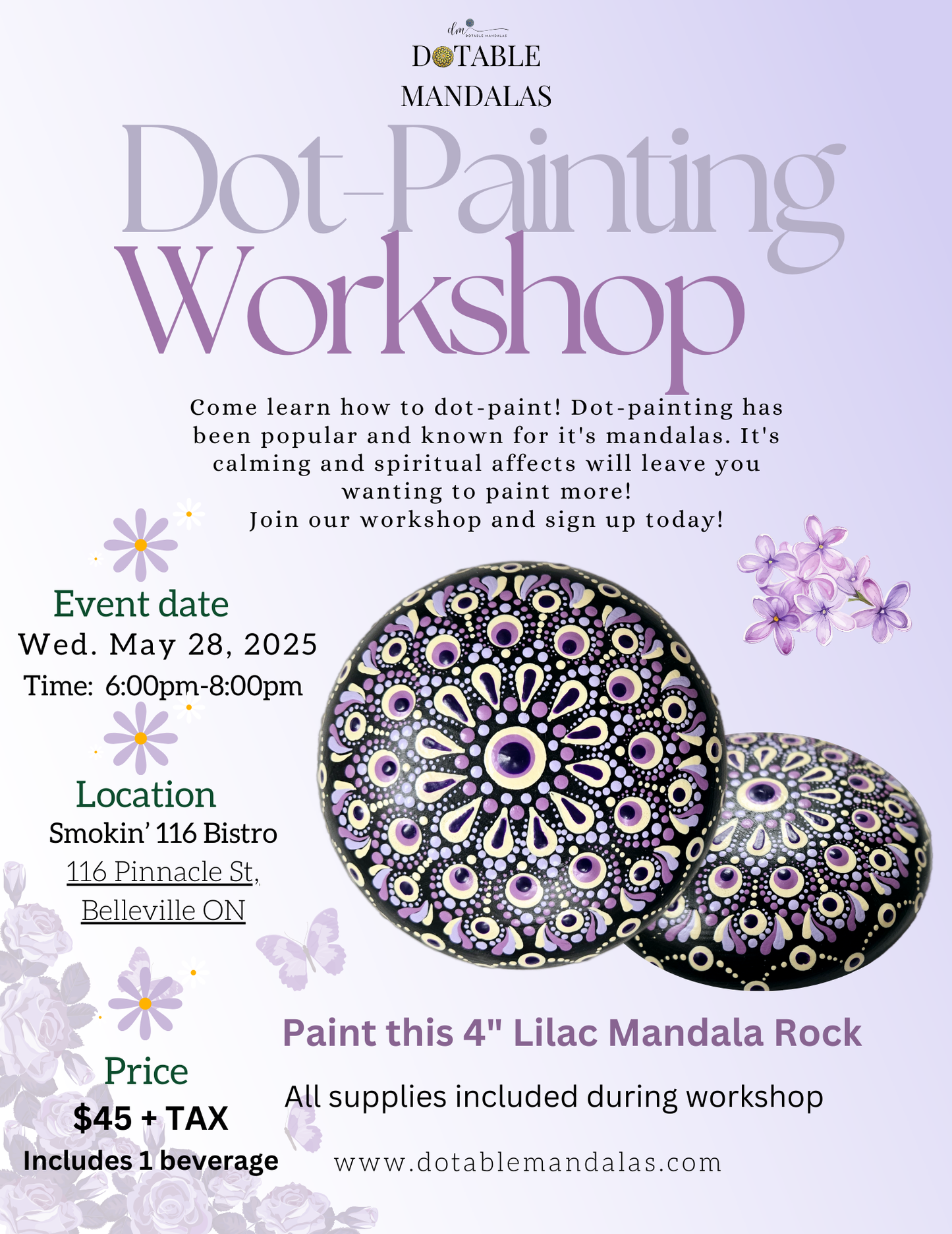 Belleville-4" Lilac Mandala Rock Dot-Painting Workshop
