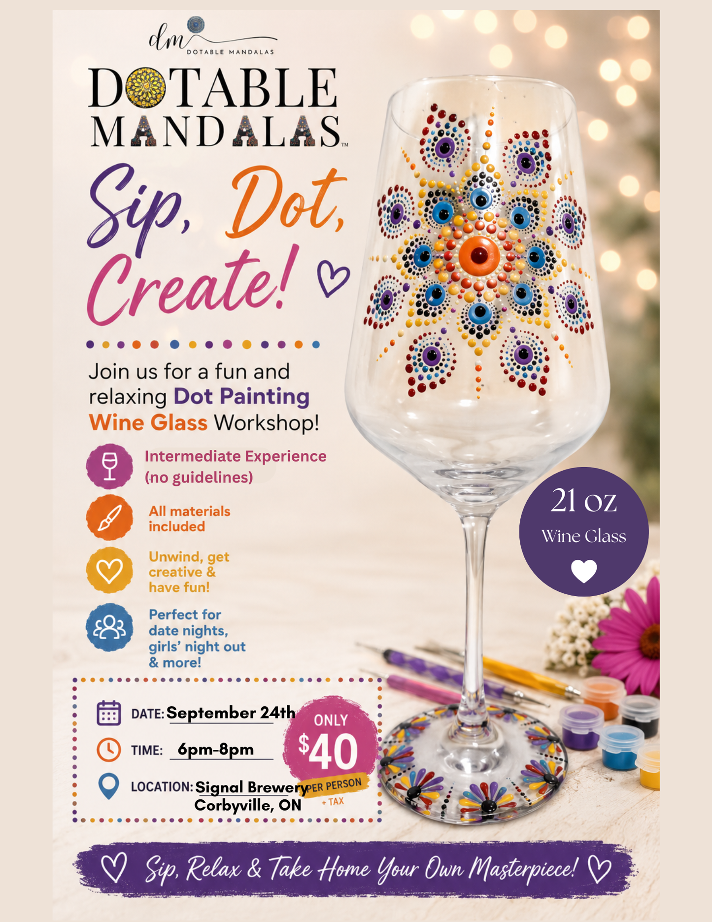 Belleville-Sip, Dot & Unwind -Wine glass Dot-Painting Workshop