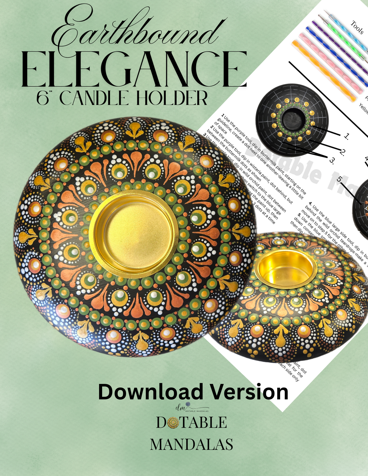 Earthbound Elegance – Dot-Painting 6" Candle Holder Pattern Download