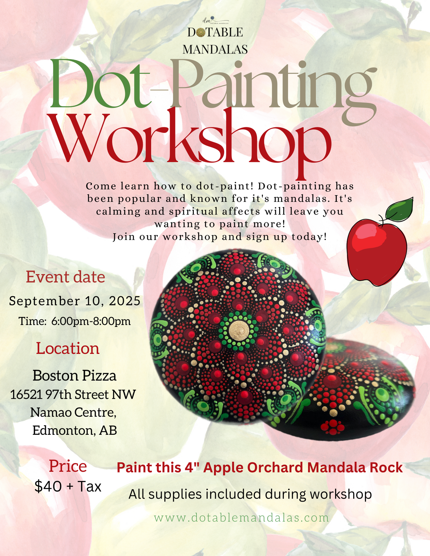 Edmonton North- 4" Apple Orchard Rock Dot-Painting Workshop