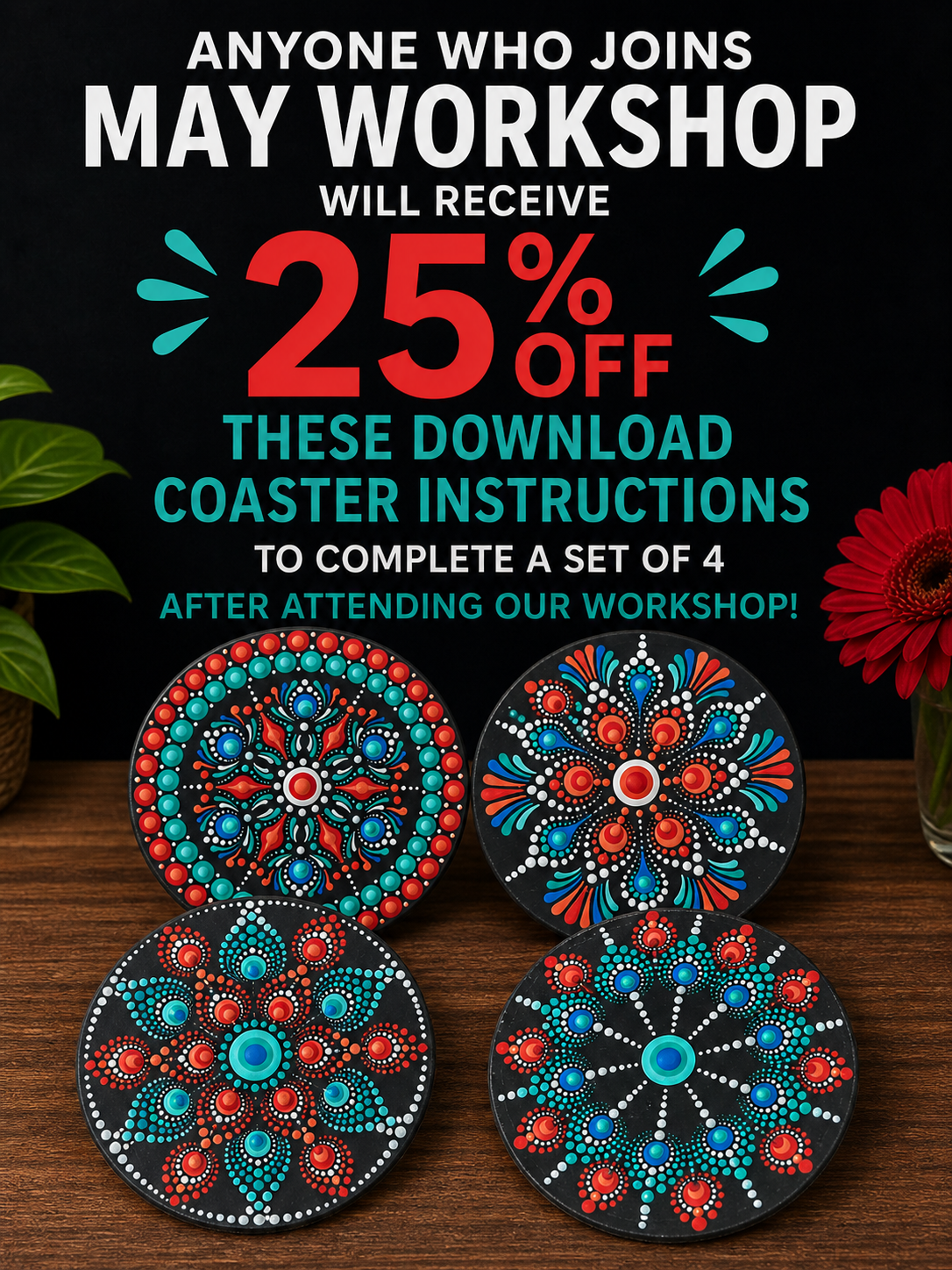 Calgary S-Tropical Coastal Vibe Coaster Set Dot-Painting Workshop