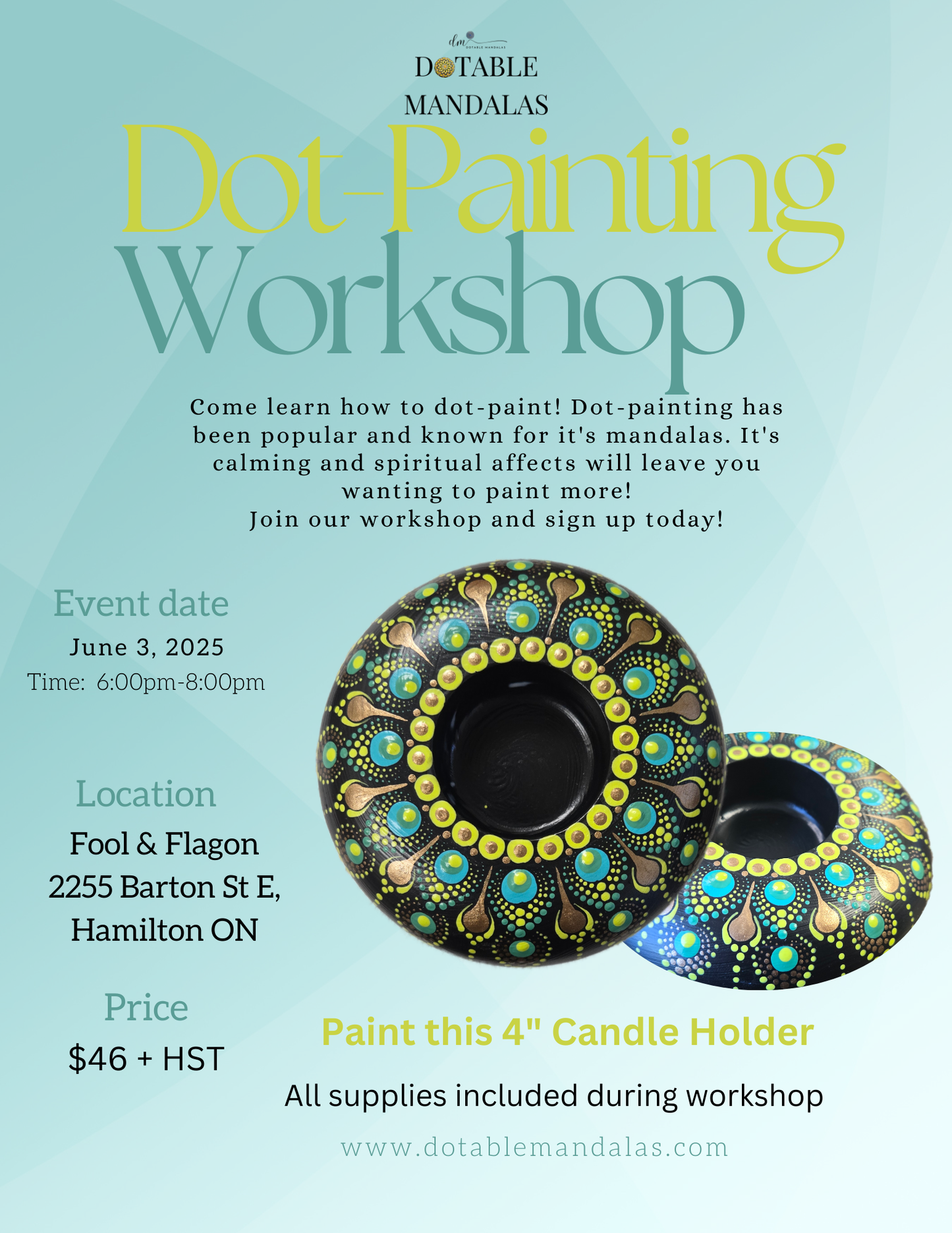 Hamilton-4" Candle Holder Mandala Rock Dot-Painting Workshop