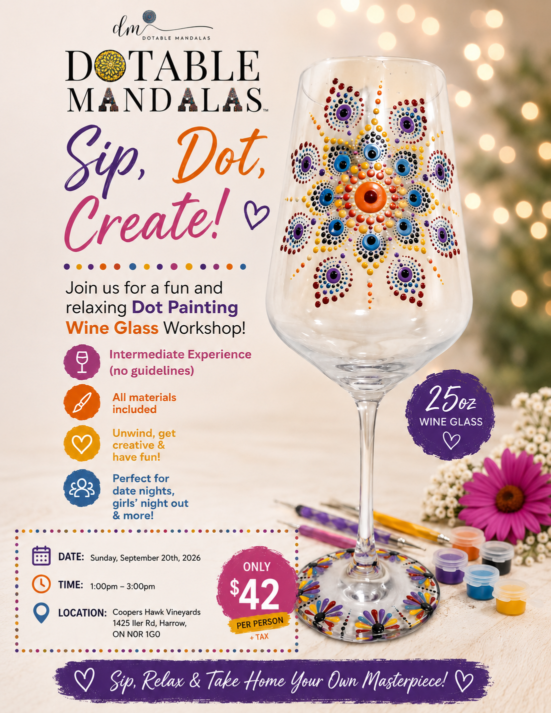 Harrow-Sip, Dot & Unwind -Wine glass Dot-Painting Workshop