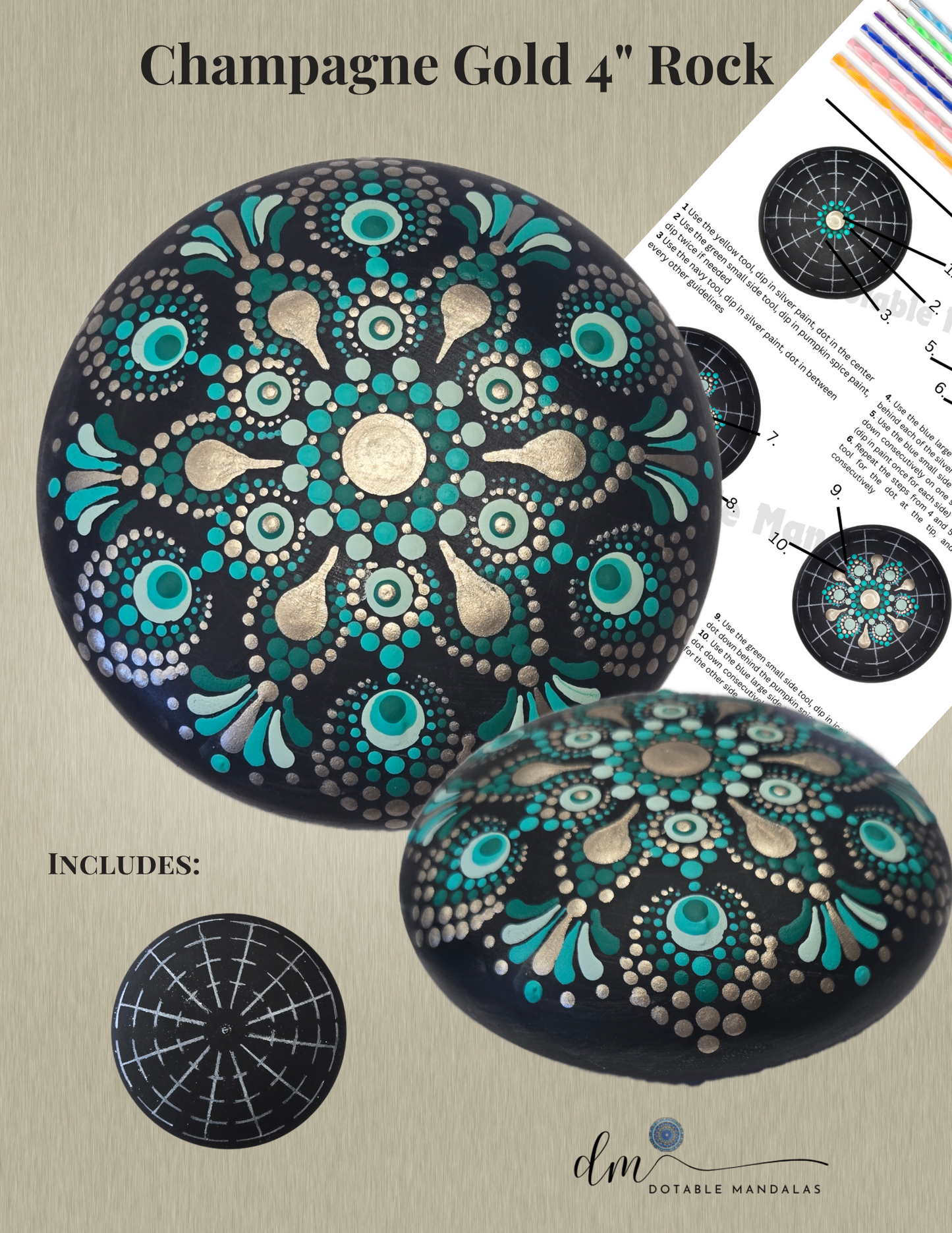 4" Champagne Gold Rock Dot-Painting Pattern Kit