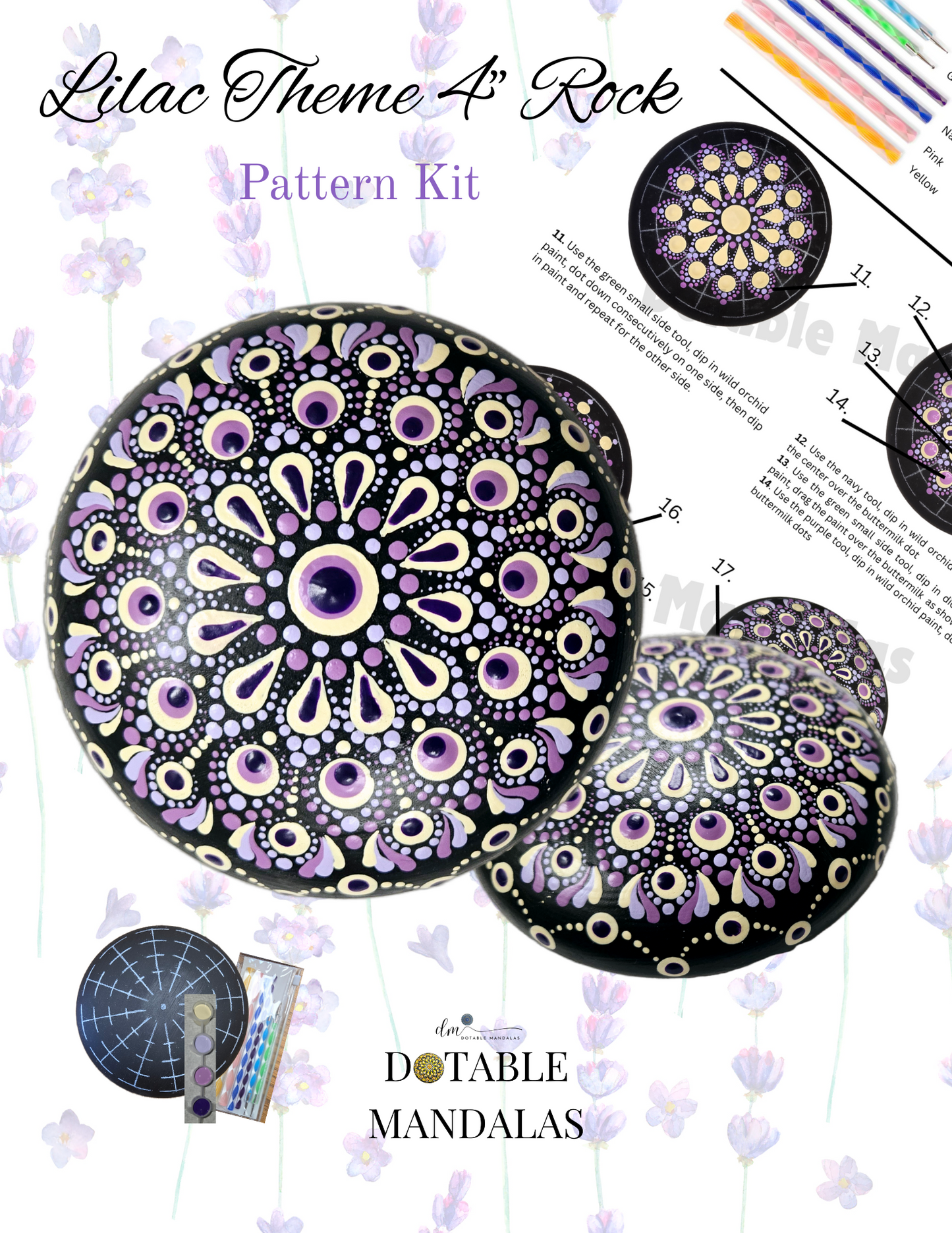4" Lilac Theme Rock Dot-Painting Pattern Kit