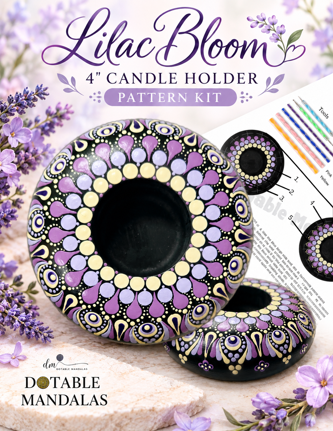 4" Lilac Candle Holder – Dot-Painting Pattern (Digital Download)