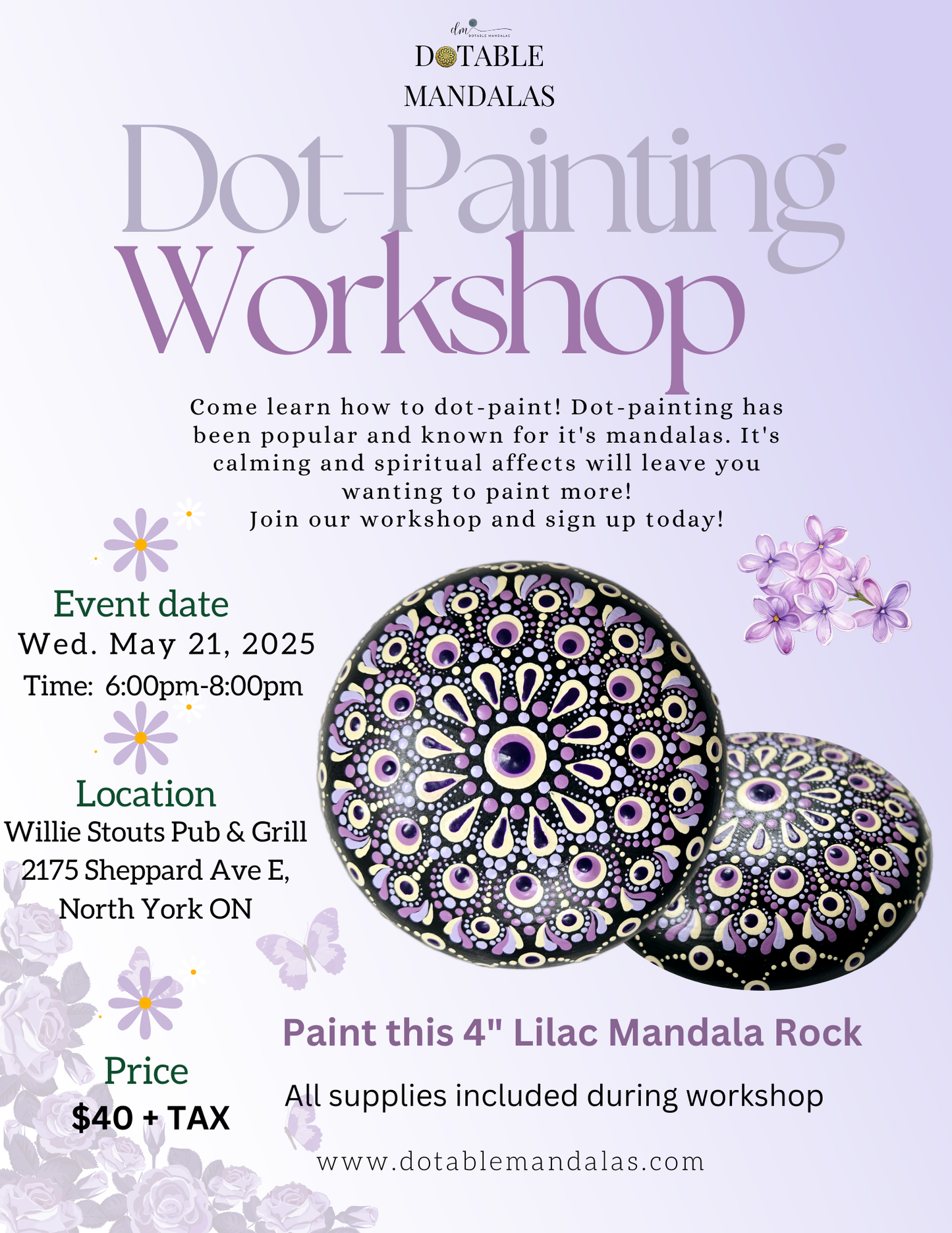 North York-4" Lilac Mandala Rock Dot-Painting Workshop