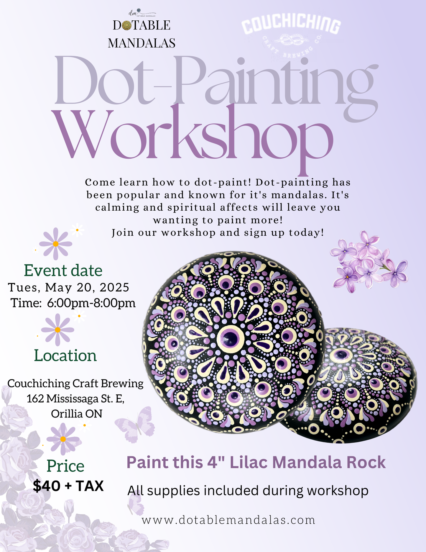 Orillia-4" Lilac Mandala Rock Dot-Painting Workshop