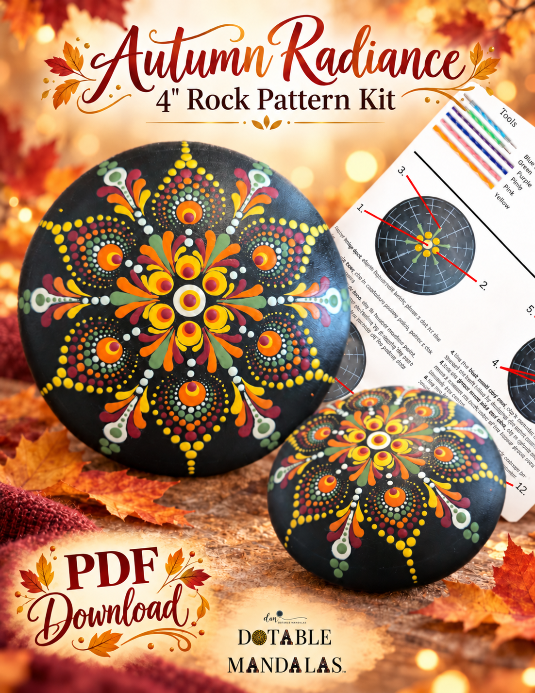 Autumn Radiance 4" Rock Dot-Painting Pattern-PDF Download
