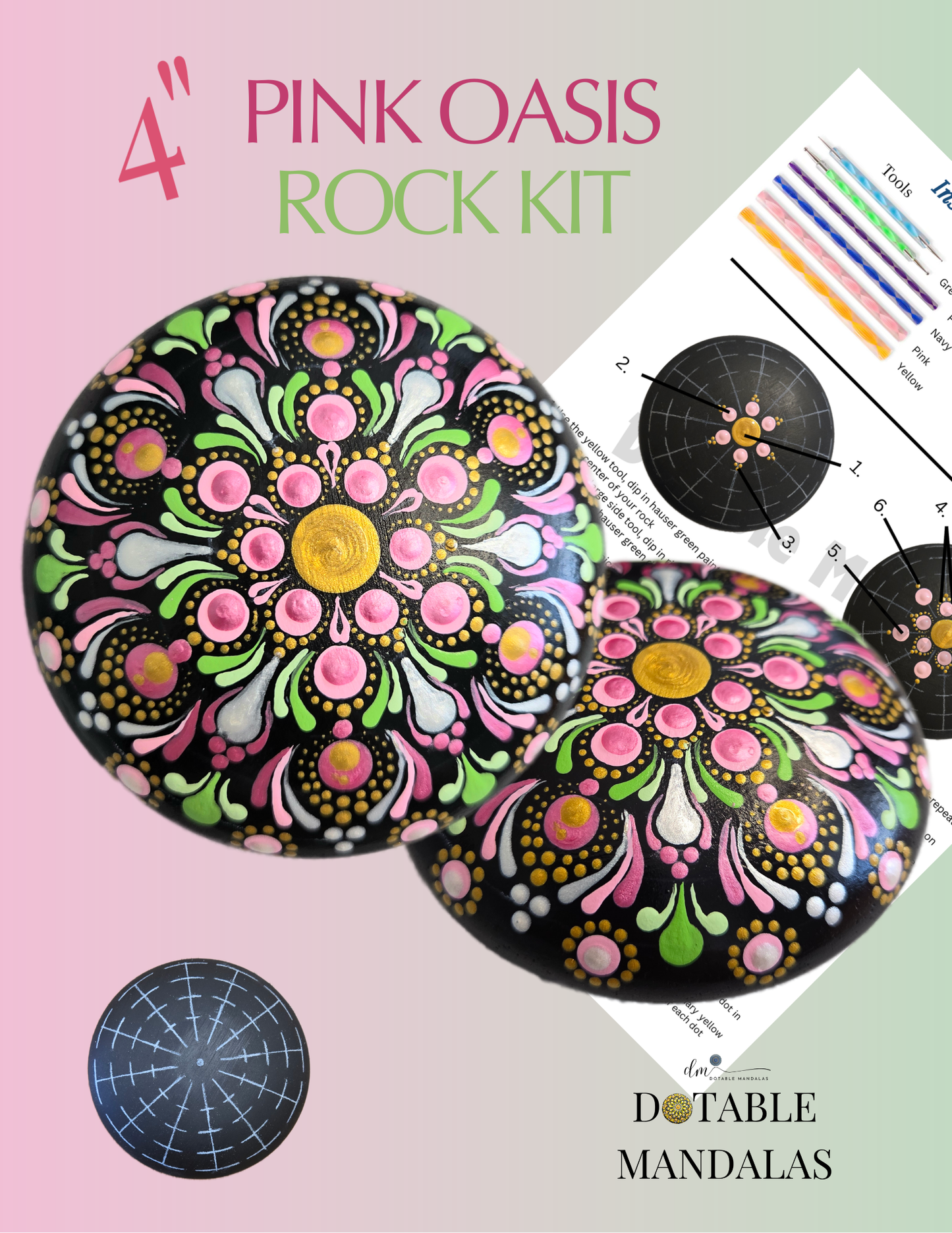 Pink Oasis 4" Rock Dot-Painting Pattern Kit