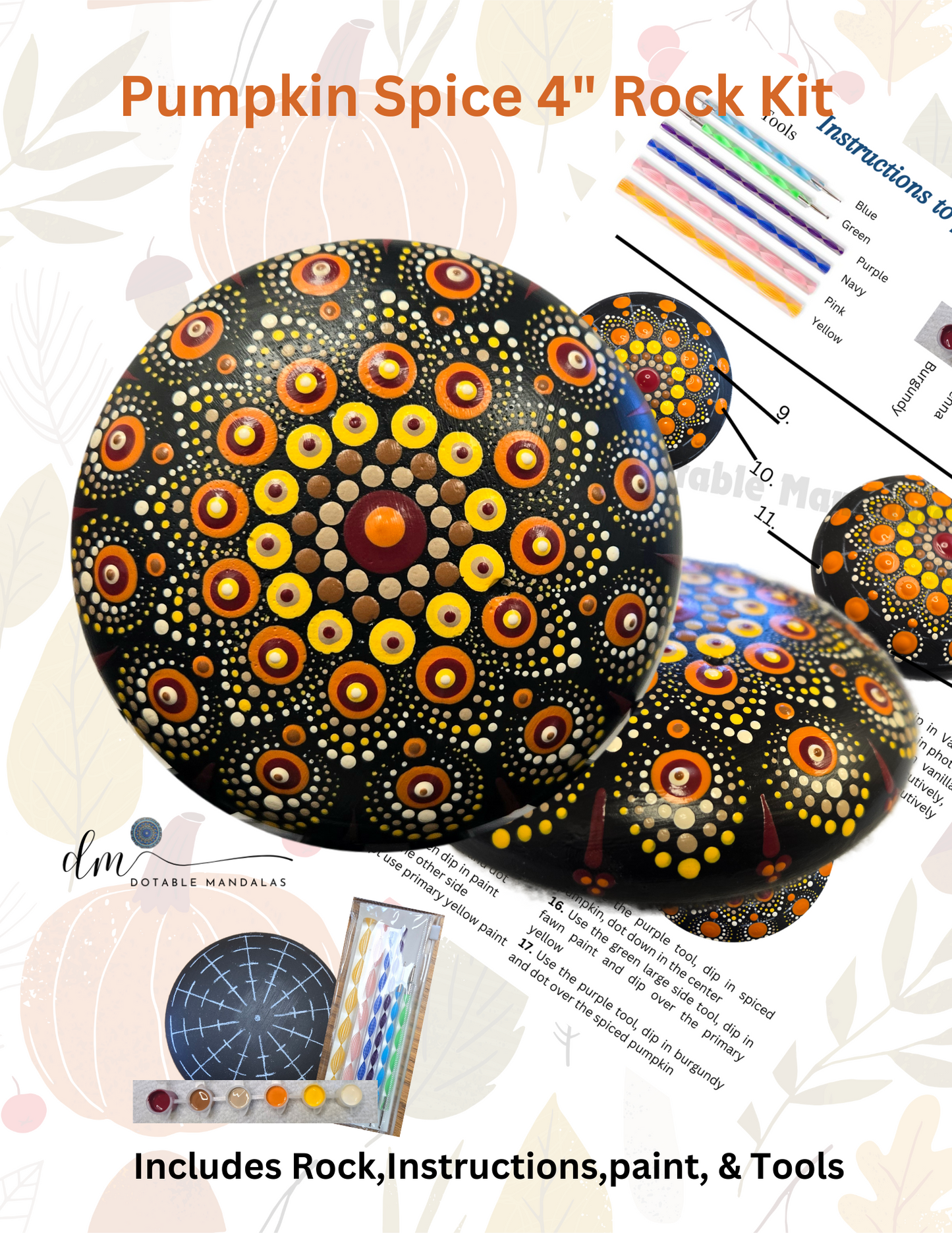 Pumpkin Spice 4" Rock Dot-Painting Pattern Kit