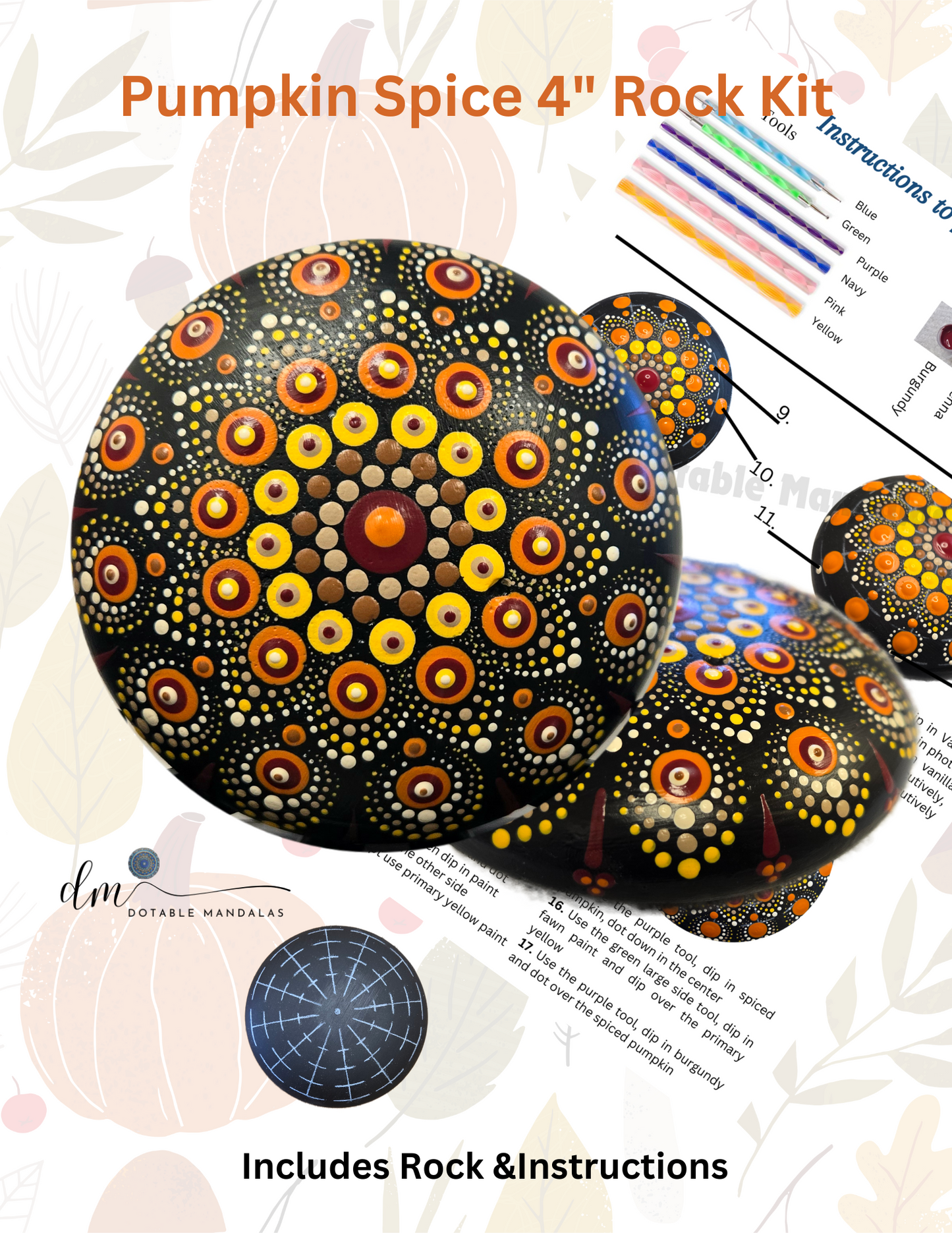 Pumpkin Spice 4" Rock Dot-Painting Pattern Kit