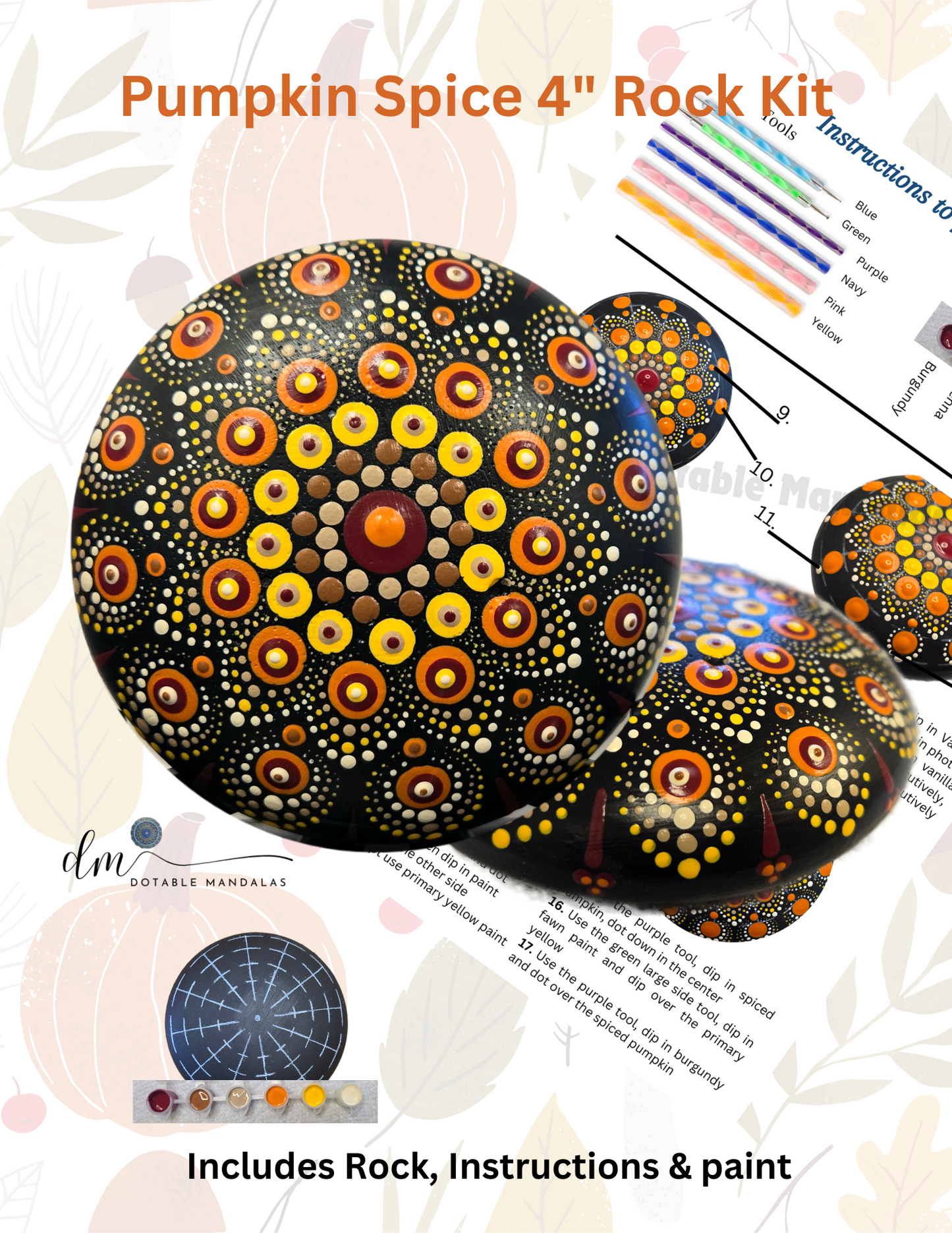 4" Pumpkin Spice Rock Dot-Painting Pattern Kit