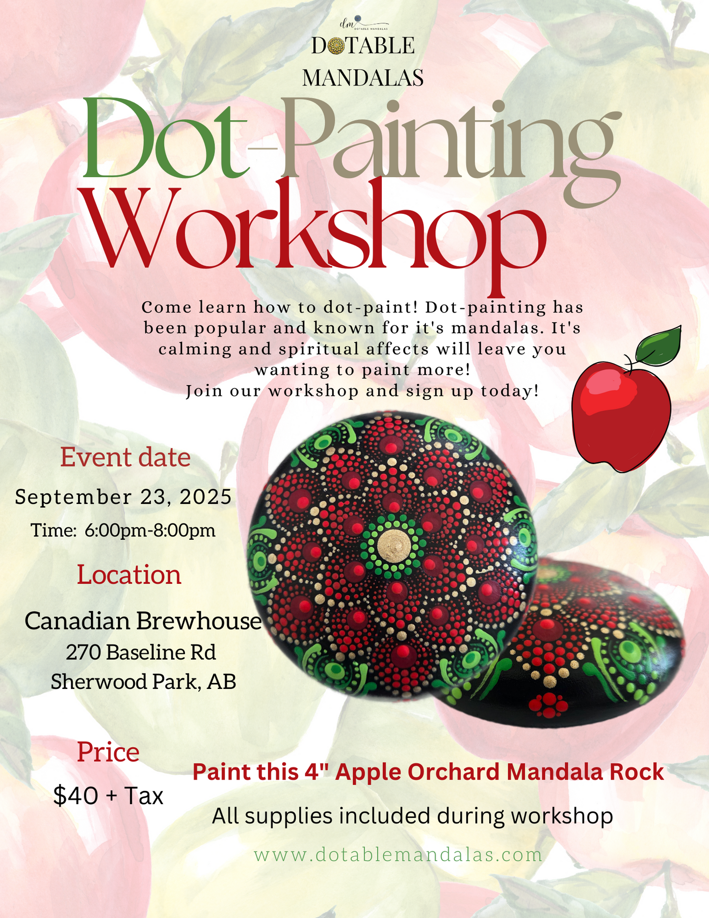 Sherwood Park-4" Apple Orchard Rock Dot-Painting Workshop