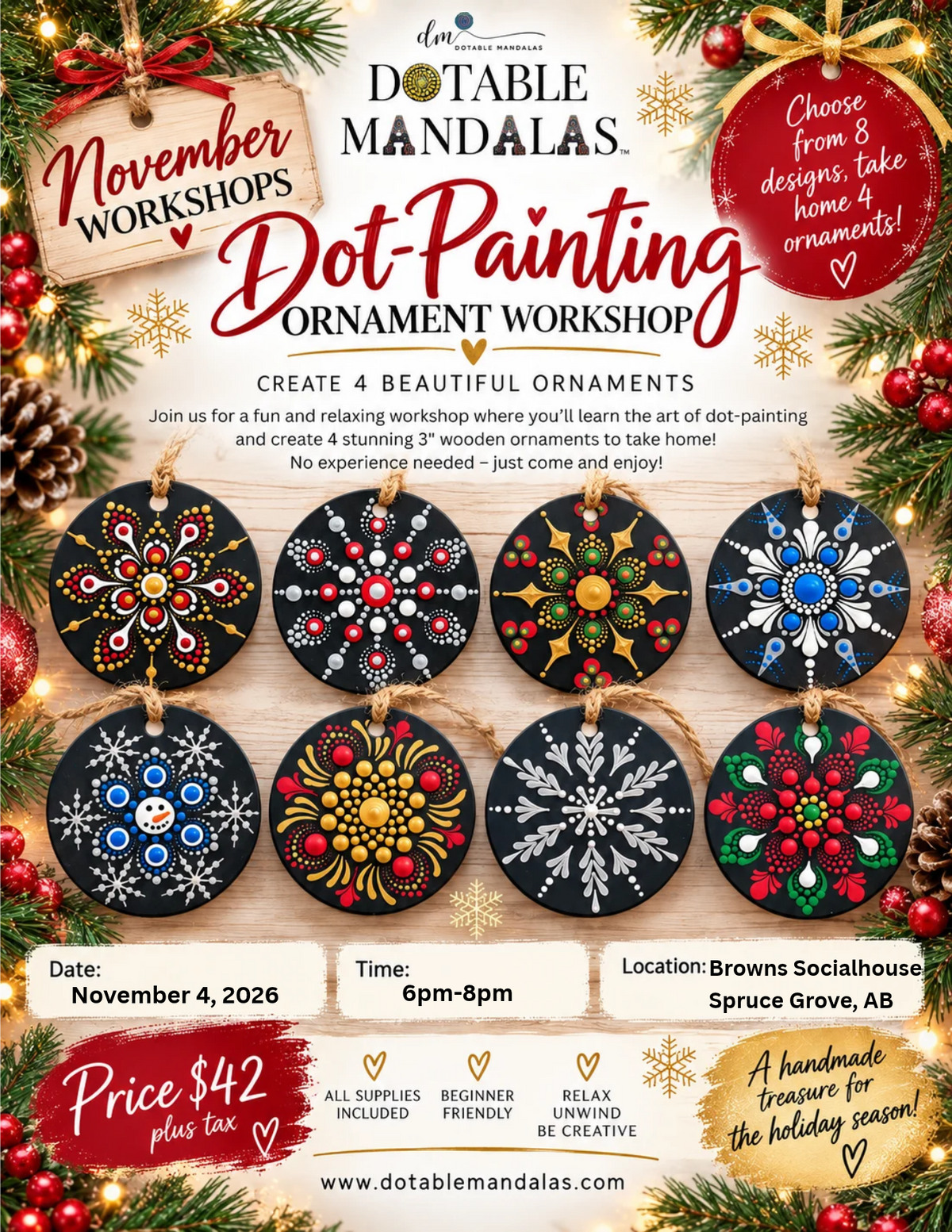 Spruce Grove-Holiday Wooden Ornament Dot-Painting Workshop