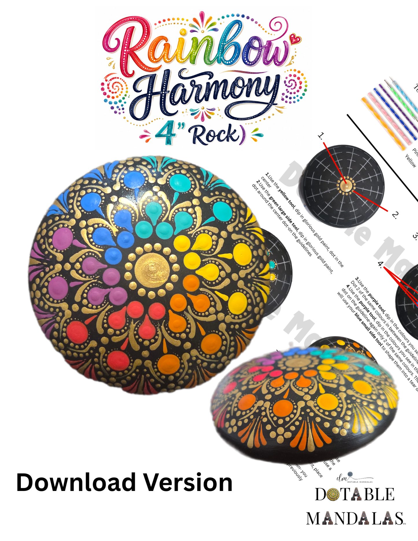Rainbow Harmony 4" Rock Dot-Painting Pattern -Download Version