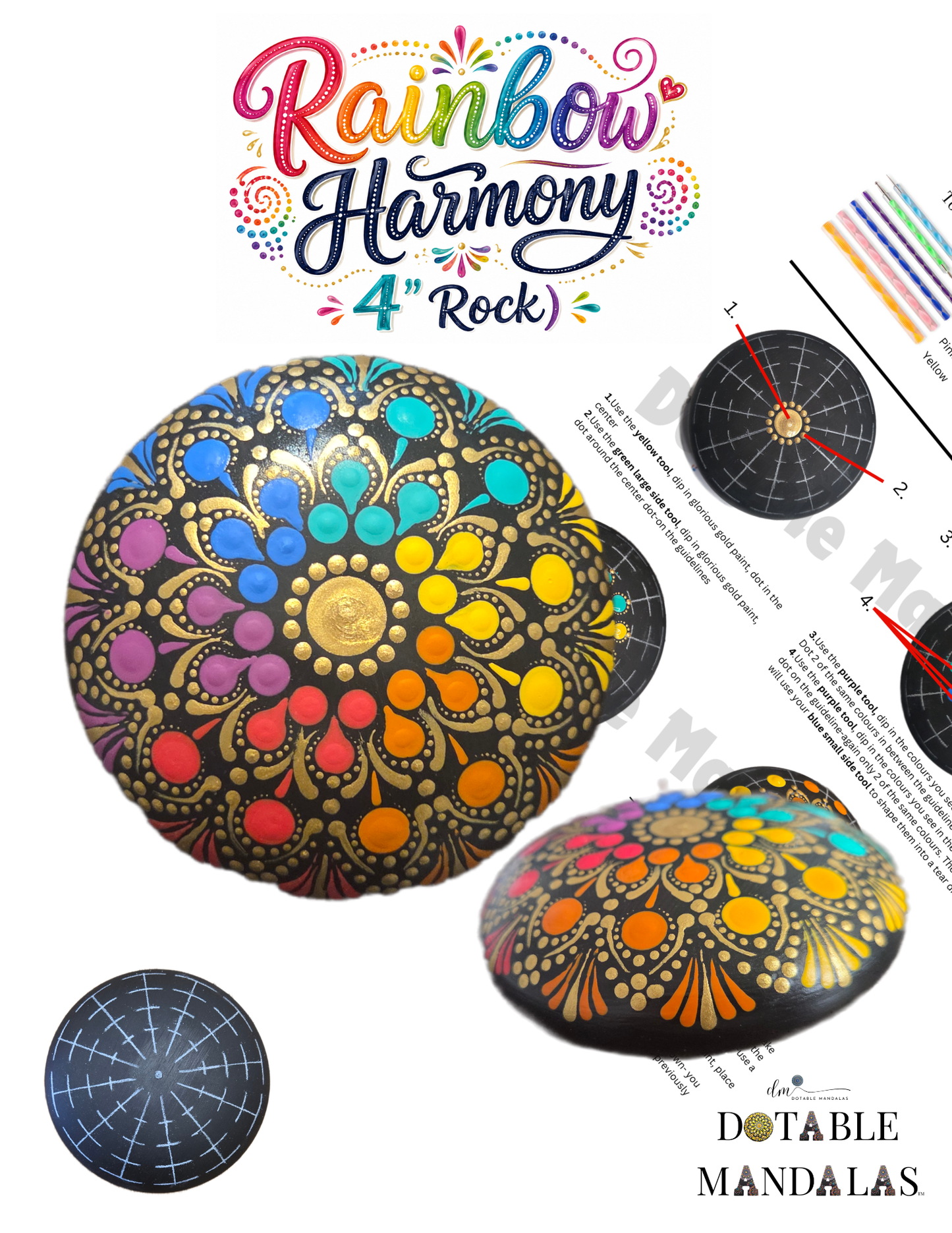 Rainbow Harmony 4" Rock Dot-Painting Pattern Kit