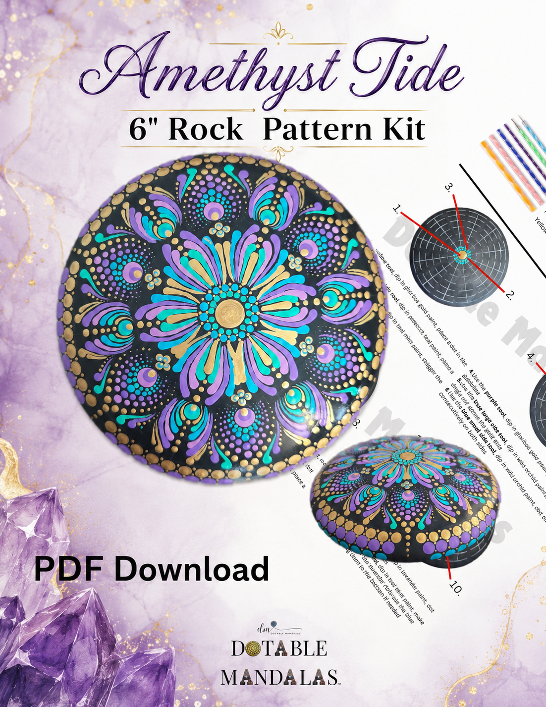 Amethyst Tide 6" Rock Dot-Painting Pattern (PDF Download)