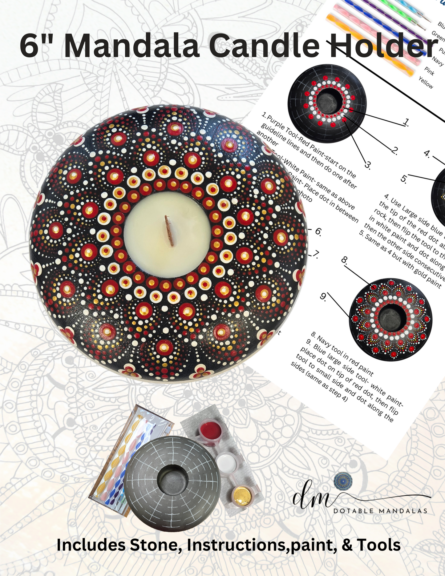 6" Mandala Candle Holder Dot-Painting Pattern Kit