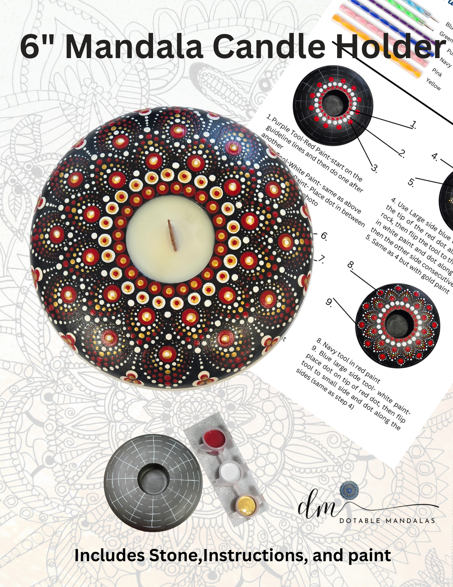 6" Mandala Candle Holder Dot-Painting Pattern Kit
