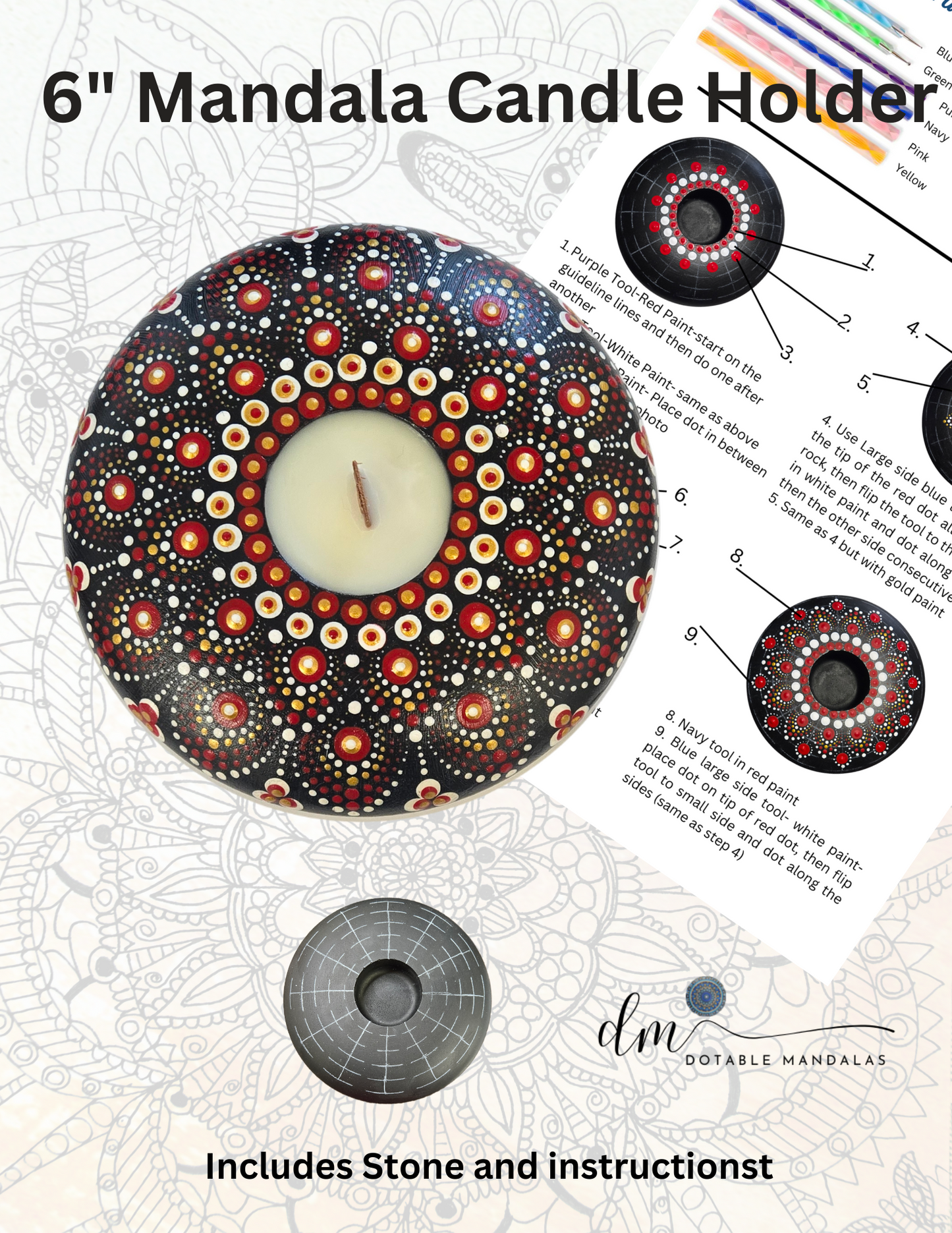 6" Mandala Candle Holder Dot-Painting Pattern Kit