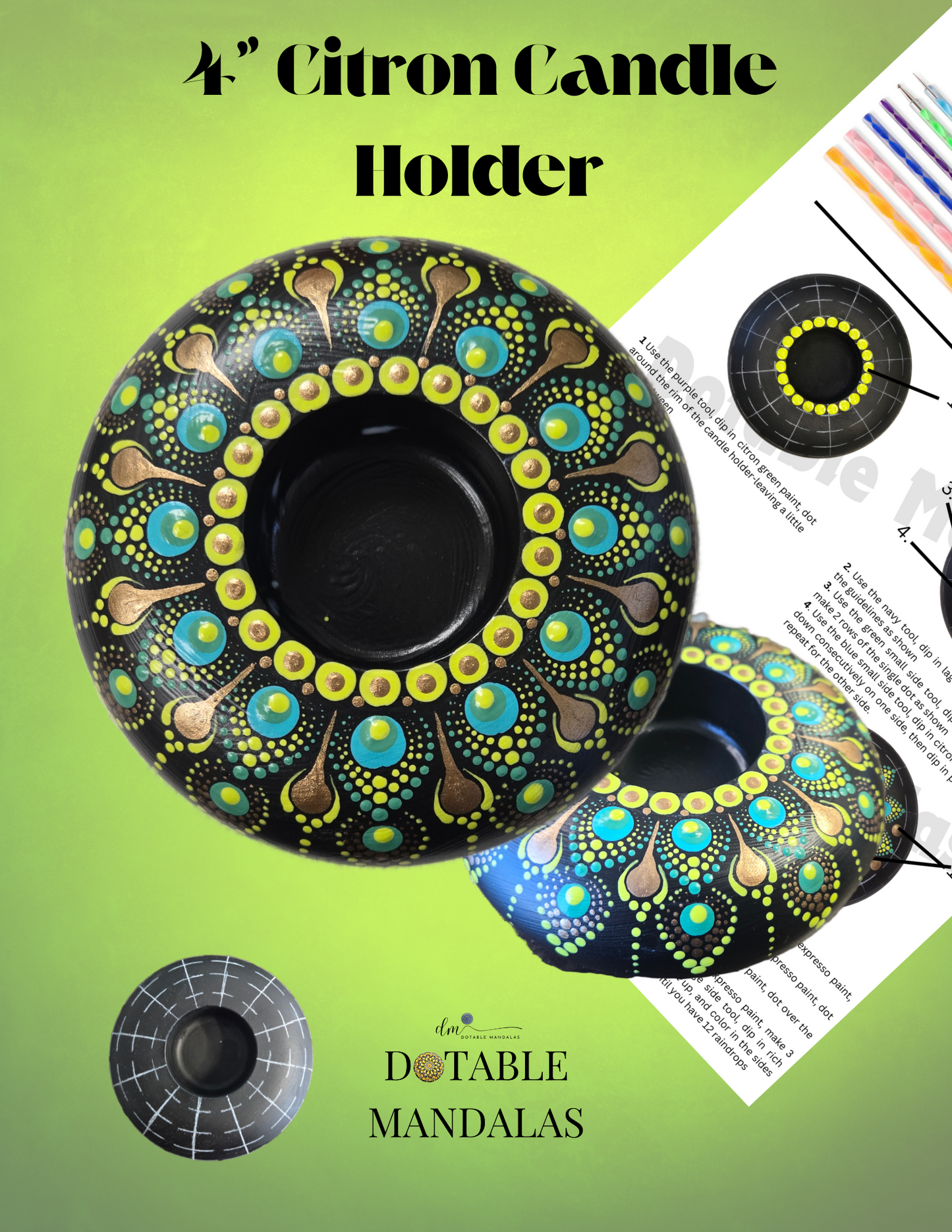 Citron Green 4" Candle Holder Dot-Painting Kit