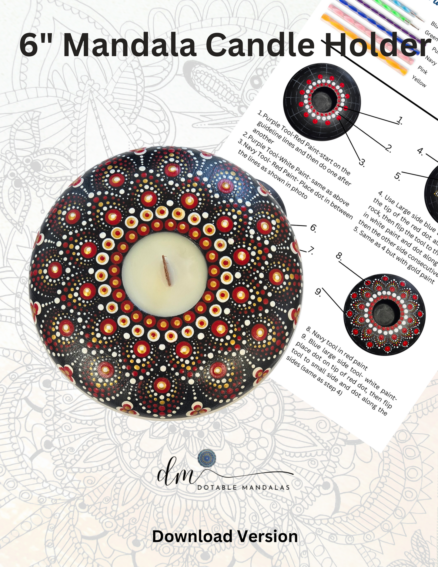 6" Mandala Candle Holder Dot-Painting Pattern -Download Version