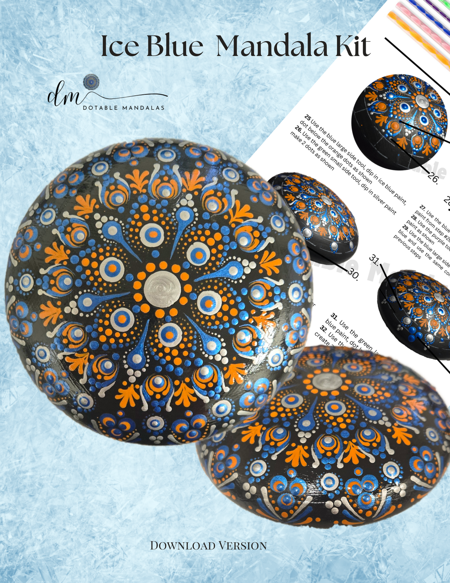 Ice Blue 5" Rock Dot-Painting Pattern -Download Version