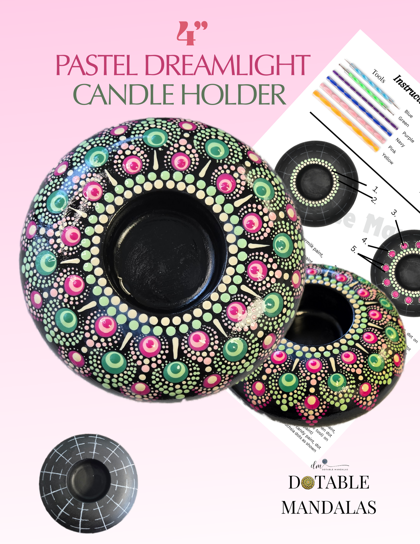 4" Pastel Dreamlight Candle Holder Dot-Painting Pattern Kit