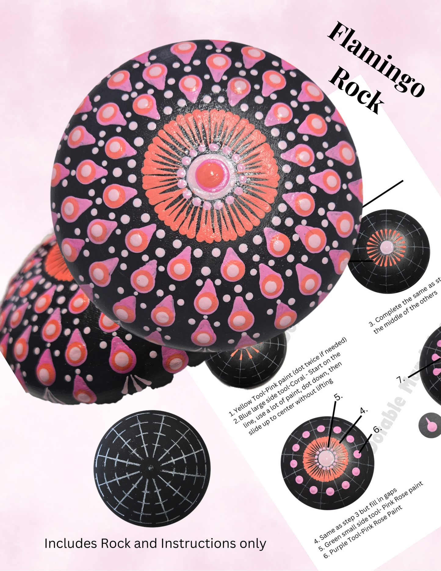 4" Flamingo Rock Pattern Dot-Painting Kit with optional add ons