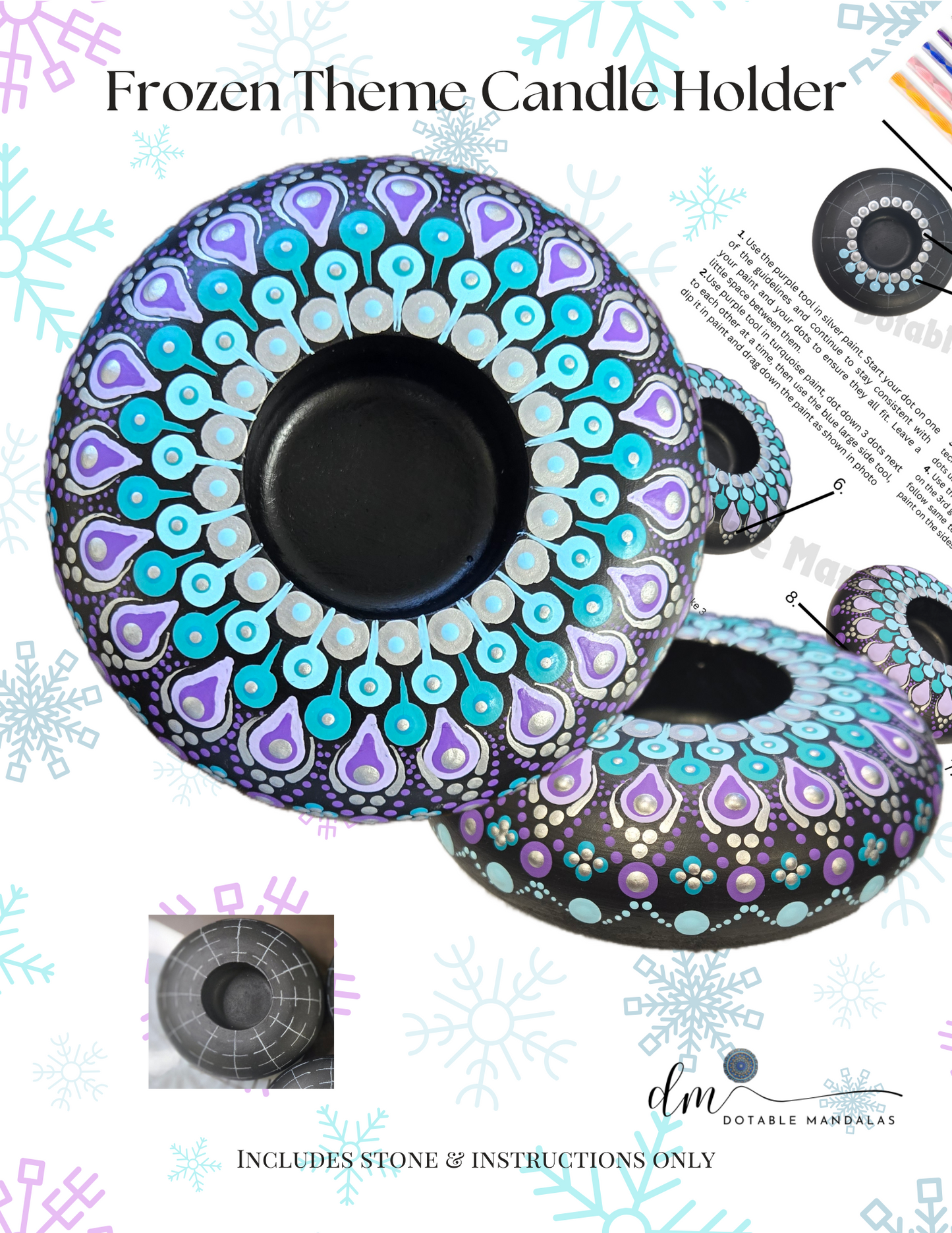 4" Frozen-Themed Dot-Painting Candle Holder Pattern Kit