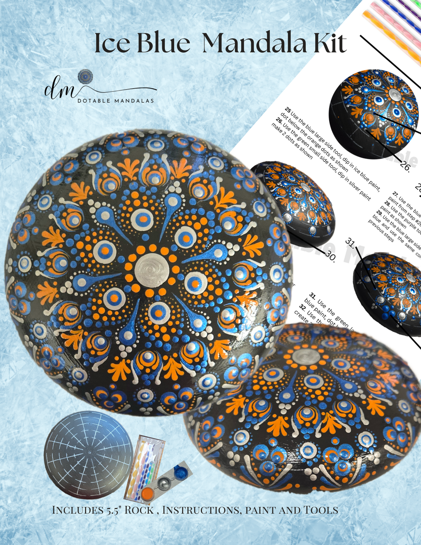 5" Ice Blue Mandala Rock Pattern Kit