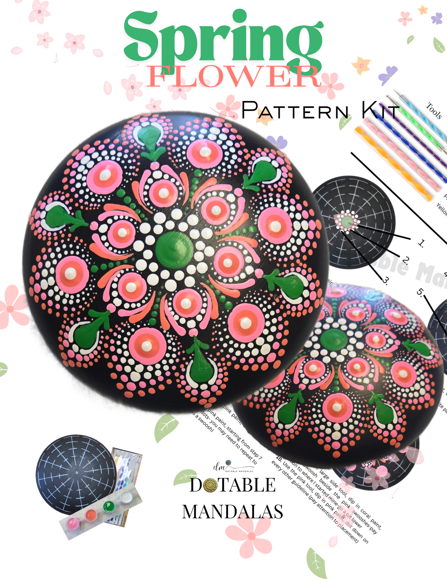 4" Spring Flower Rock Dot-Painting Pattern Kit