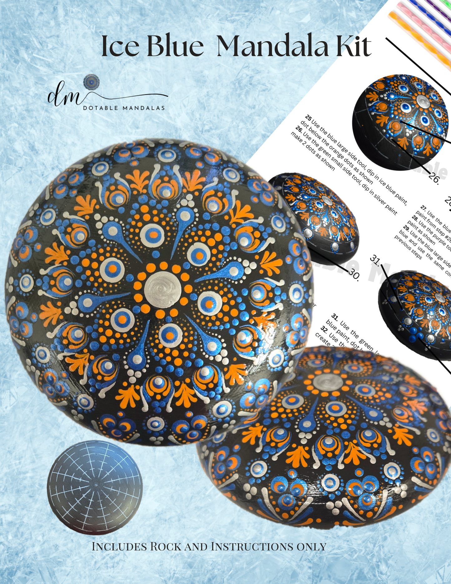 5" Ice Blue Mandala Rock Pattern Kit