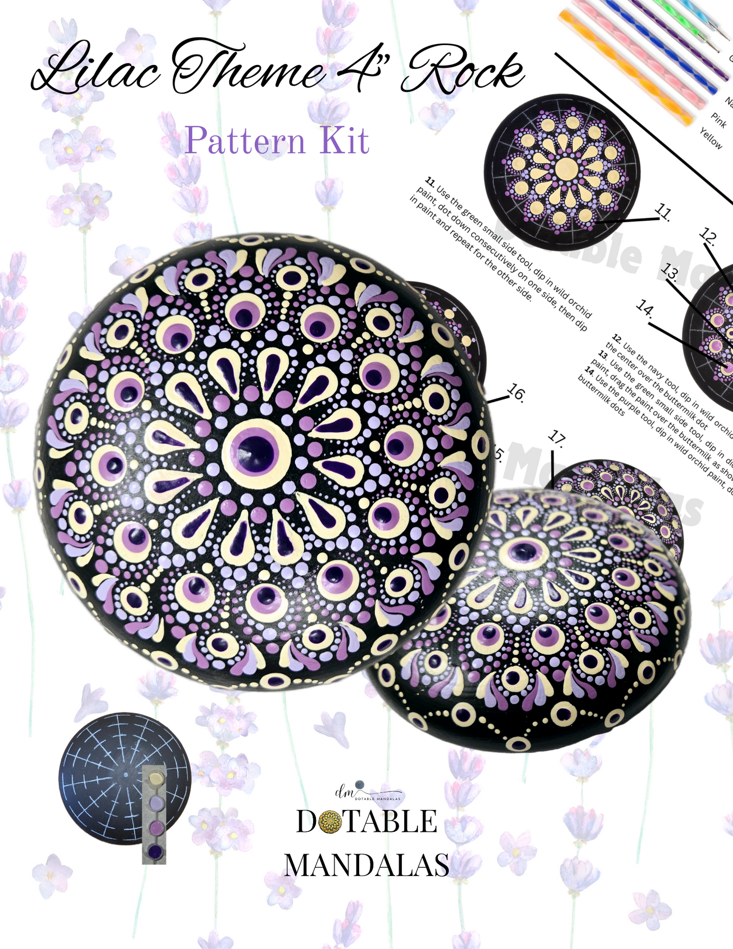 4" Lilac Theme Rock Dot-Painting Pattern Kit