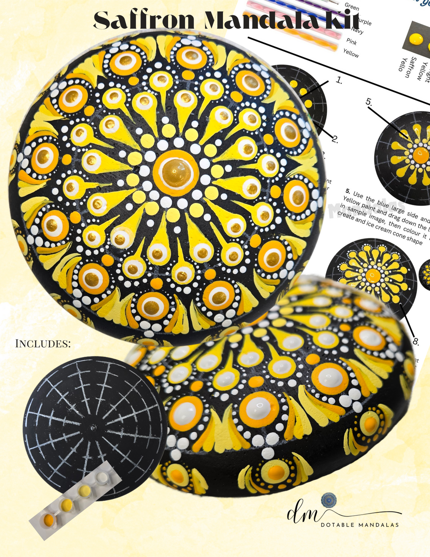 4" Saffron Mandala Rock Pattern Kit with Optional Add Ons