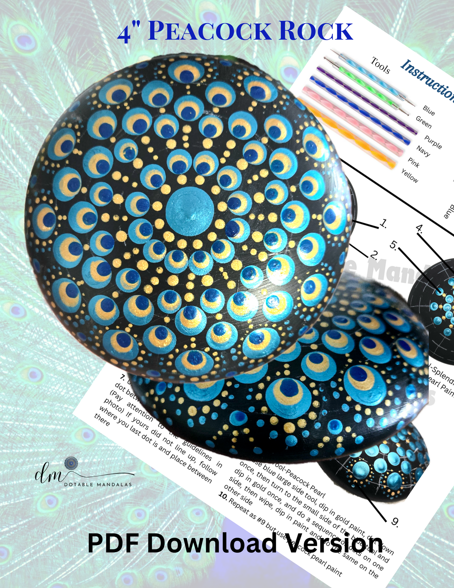 4" Peacock Rock Dot-Painting Pattern -Download Version
