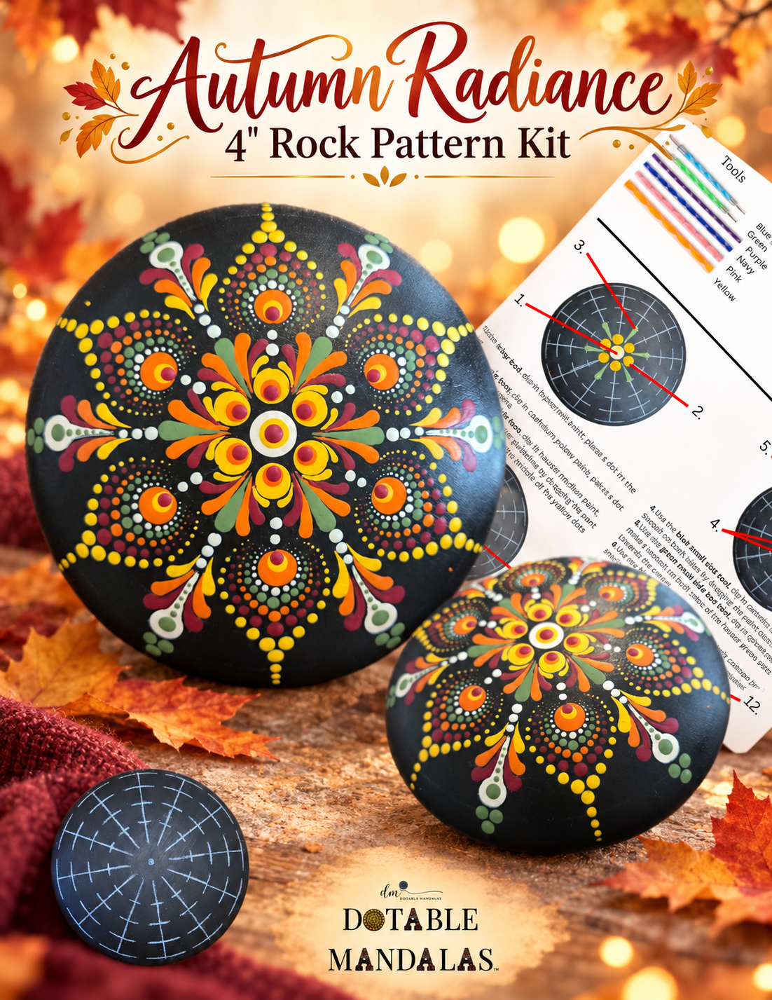 Autumn Radiance 4" Rock Dot-Painting Pattern Kit